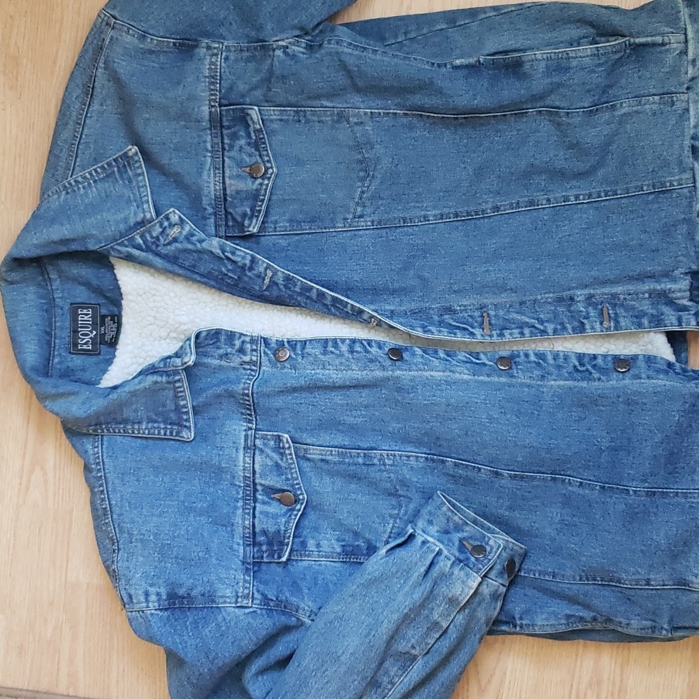 Vtg Esquire Men's Sherpa Lined Denim Blue Jean Jacket Snap Button Size XXL